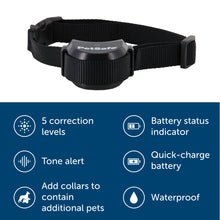 Load image into Gallery viewer, image of fence receiver collar 5 correction levels tone alert add collars for more pets battery indicator long lasting battery waterproof
