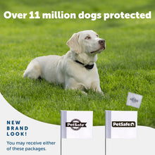 Load image into Gallery viewer, A happy dog enjoying their yard and 2 packaging options you may receive PetSafe has a new brand look Over 11 million dogs protected
